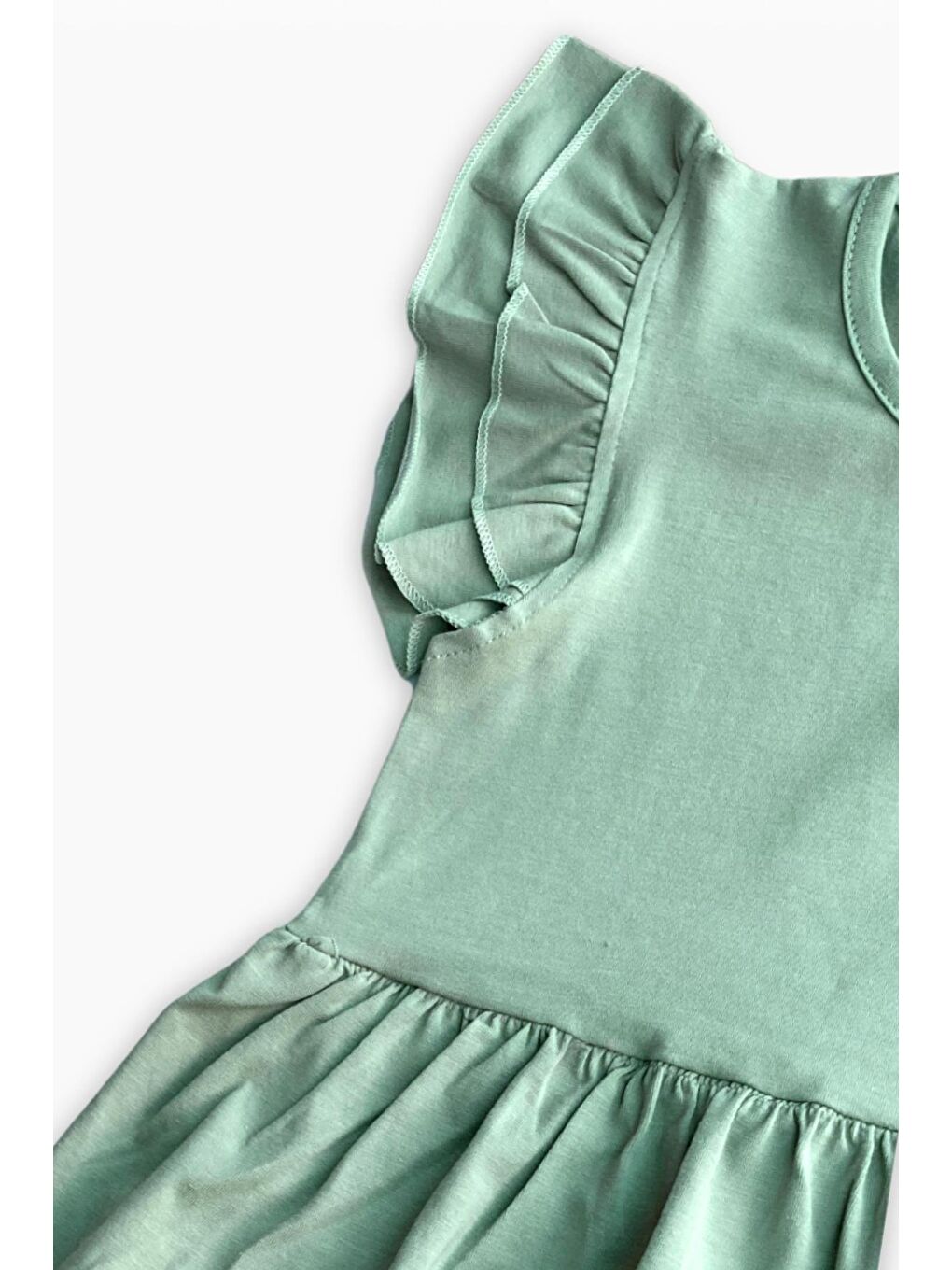Kız Çocuk Princess Yeşil Fırfır Kollu Kat Kat Elbise-4