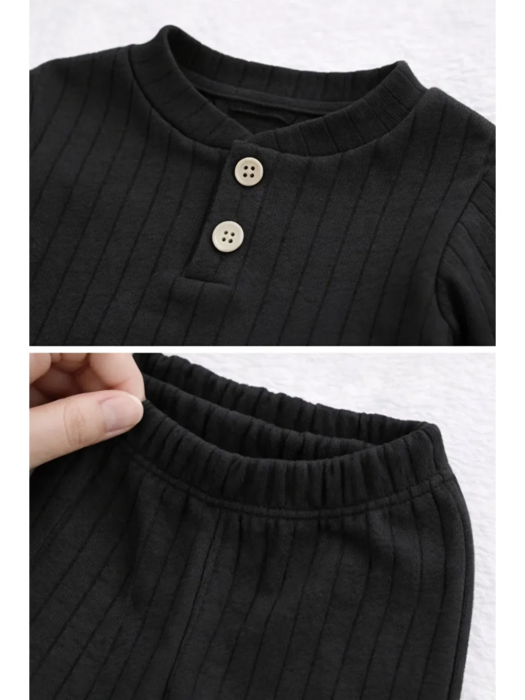 Siyah Erkek Çocuk Takımı Fitilli Raporlu Kumaş İkili Alt Üst Takım (1-5 Yaş)-3