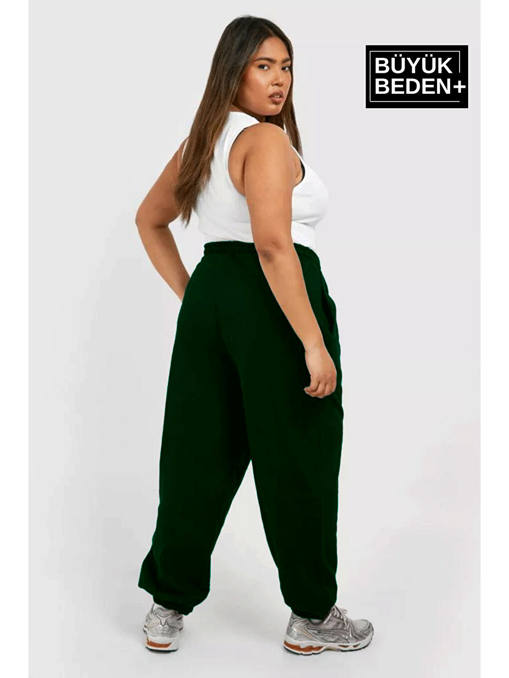 Yeşil Kadın Büyük Beden Paça Lastikli Buyuk Brooklyn Baskılı İnce Eşofman Altı SPR24BEAK49-1