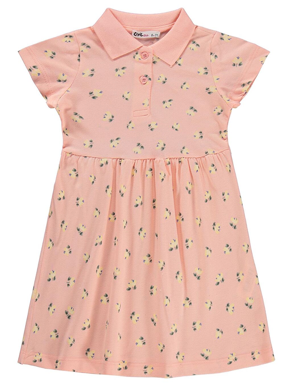 Pembe Girls Yaprak Çiçek Desenli 6-9 Yaş Elbise - Pudra