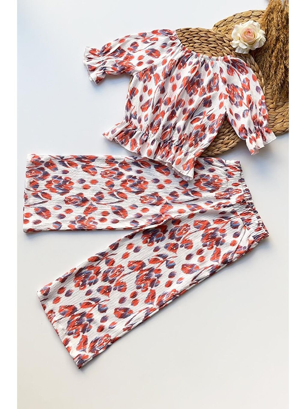 Kız Çocuk Çiçekli Turuncu Alt Üst Takım-6