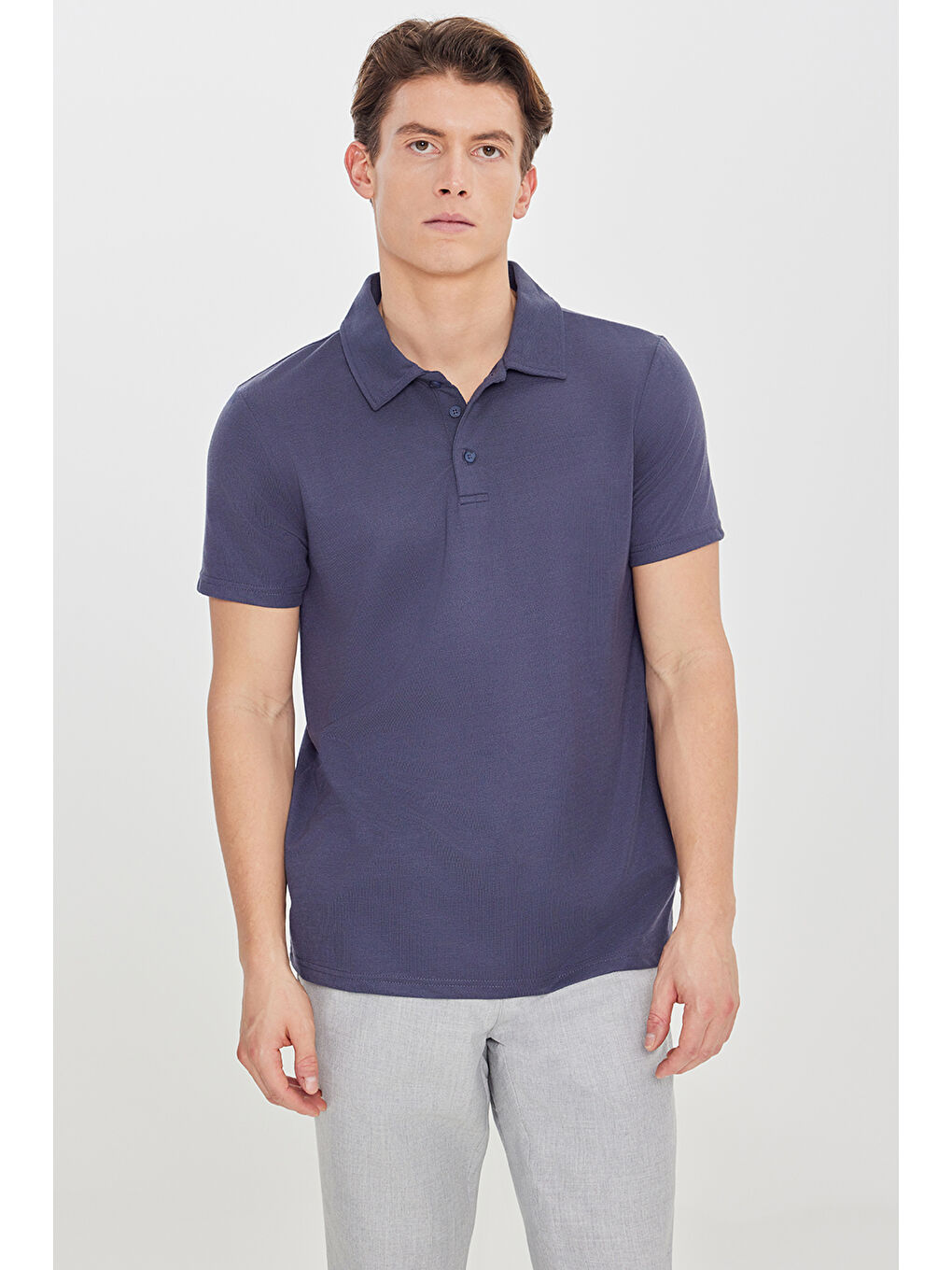 Erkek İndigo Standart Fit Normal Kesim Polo Yaka Tişört