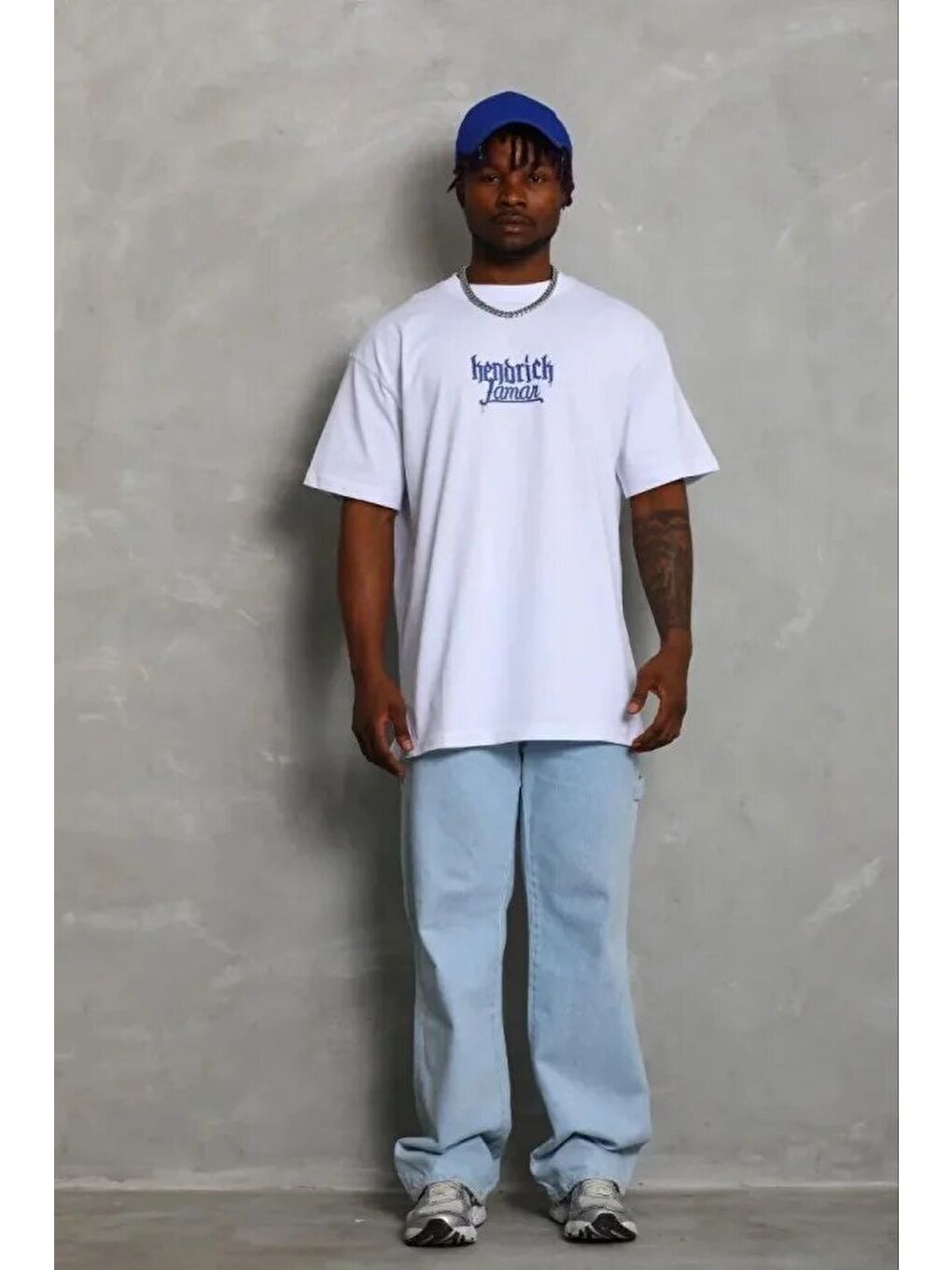 Beyaz Erkek Baskılı Tişört-1