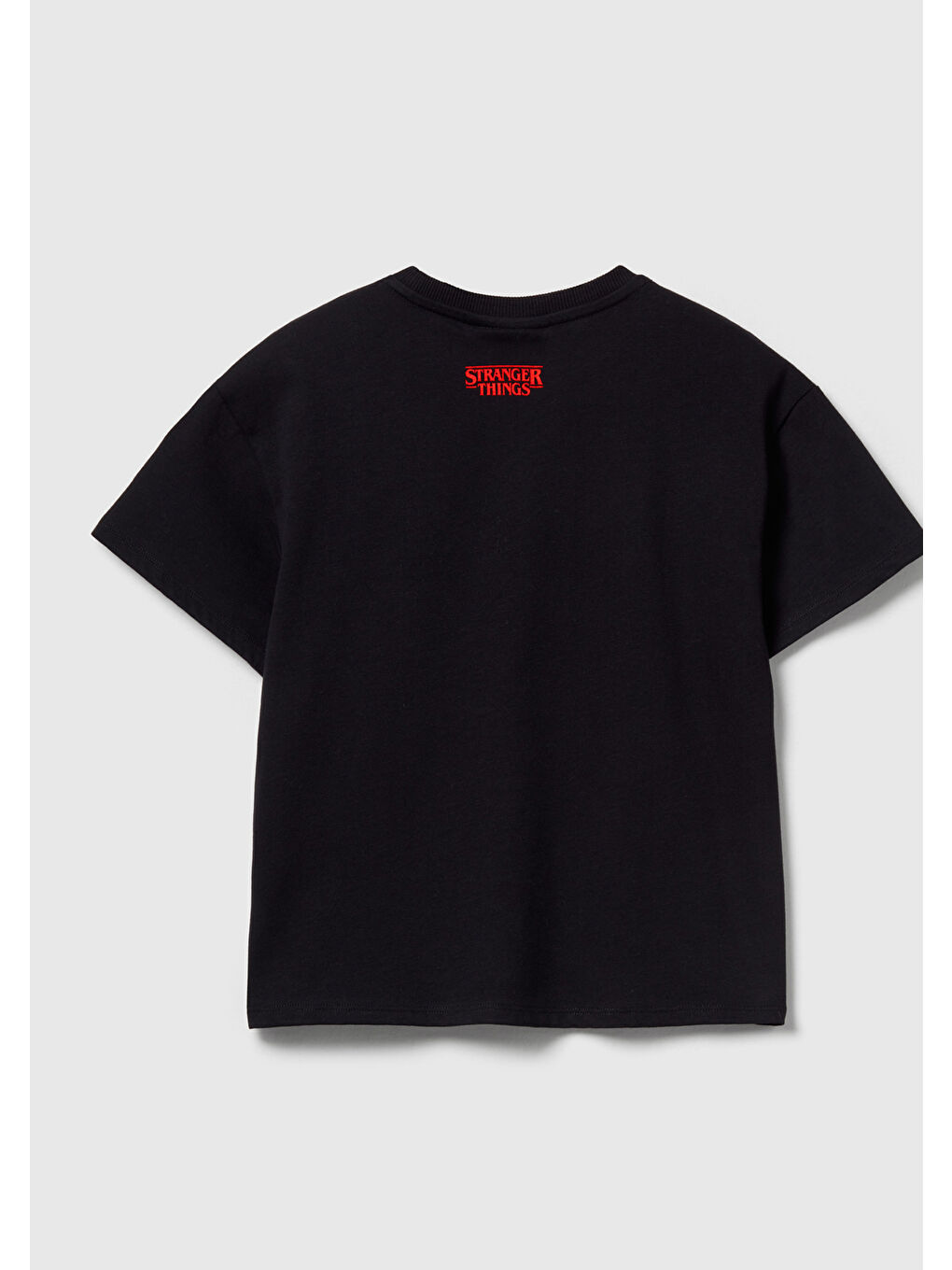 Kız Çocuk Siyah %100 Pamuk Stranger Things Ön Baskılı Kısa Kollu T-Shirt-1