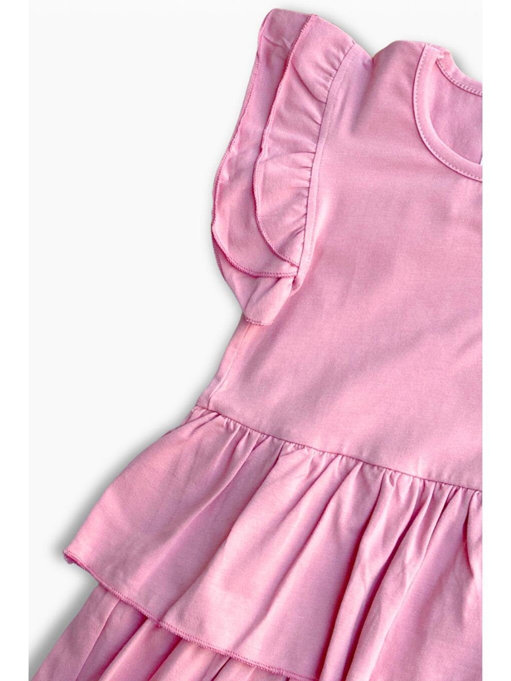 Kız Çocuk Princess Pembe Fırfır Kollu Kat Kat Elbise-4