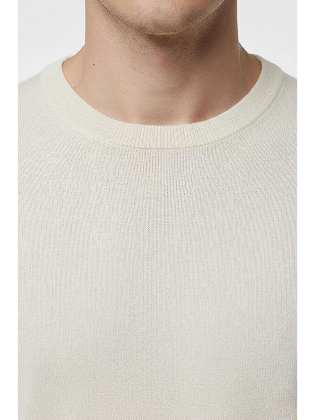 Ekru Regular Fit Pamuklu Bisiklet Yaka Erkek Triko Kazak-2