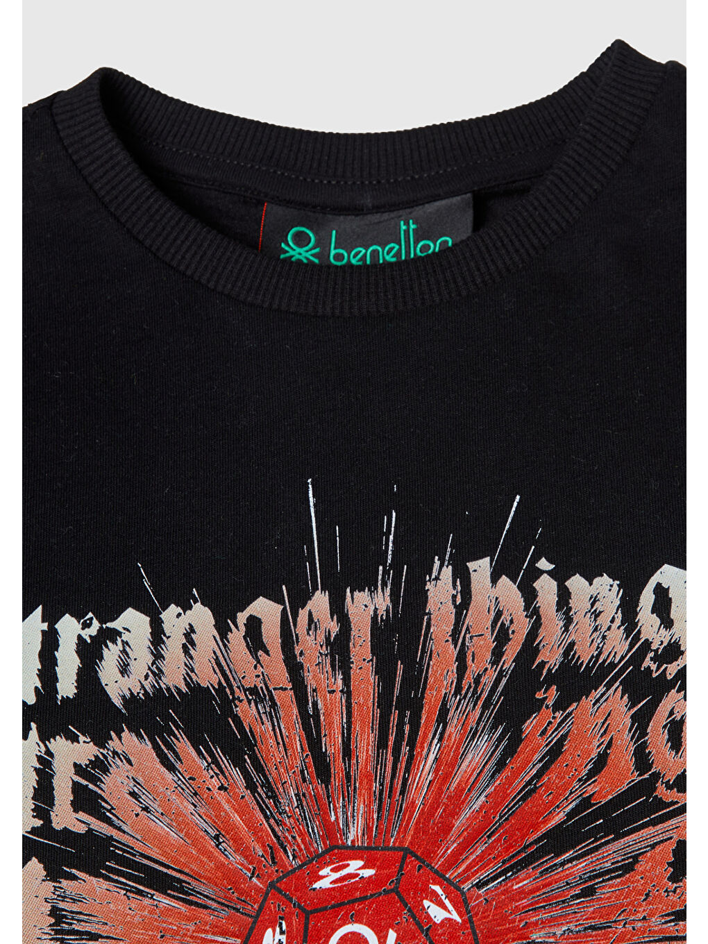 Kız Çocuk Siyah %100 Pamuk Stranger Things Ön Baskılı Kısa Kollu T-Shirt-2