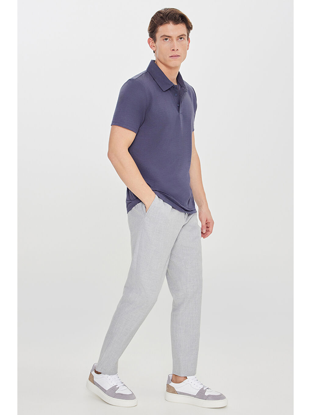 Erkek İndigo Standart Fit Normal Kesim Polo Yaka Tişört-1