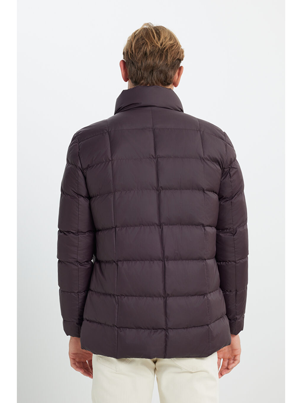 Erkek Bordo Standart Fit Normal Kesim Dik Yaka Yan Cepli Mont-5