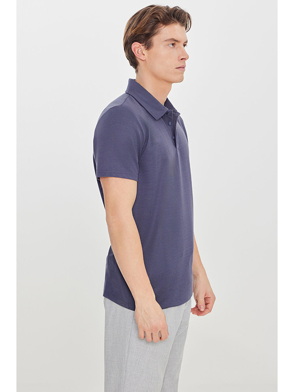 Erkek İndigo Standart Fit Normal Kesim Polo Yaka Tişört-2