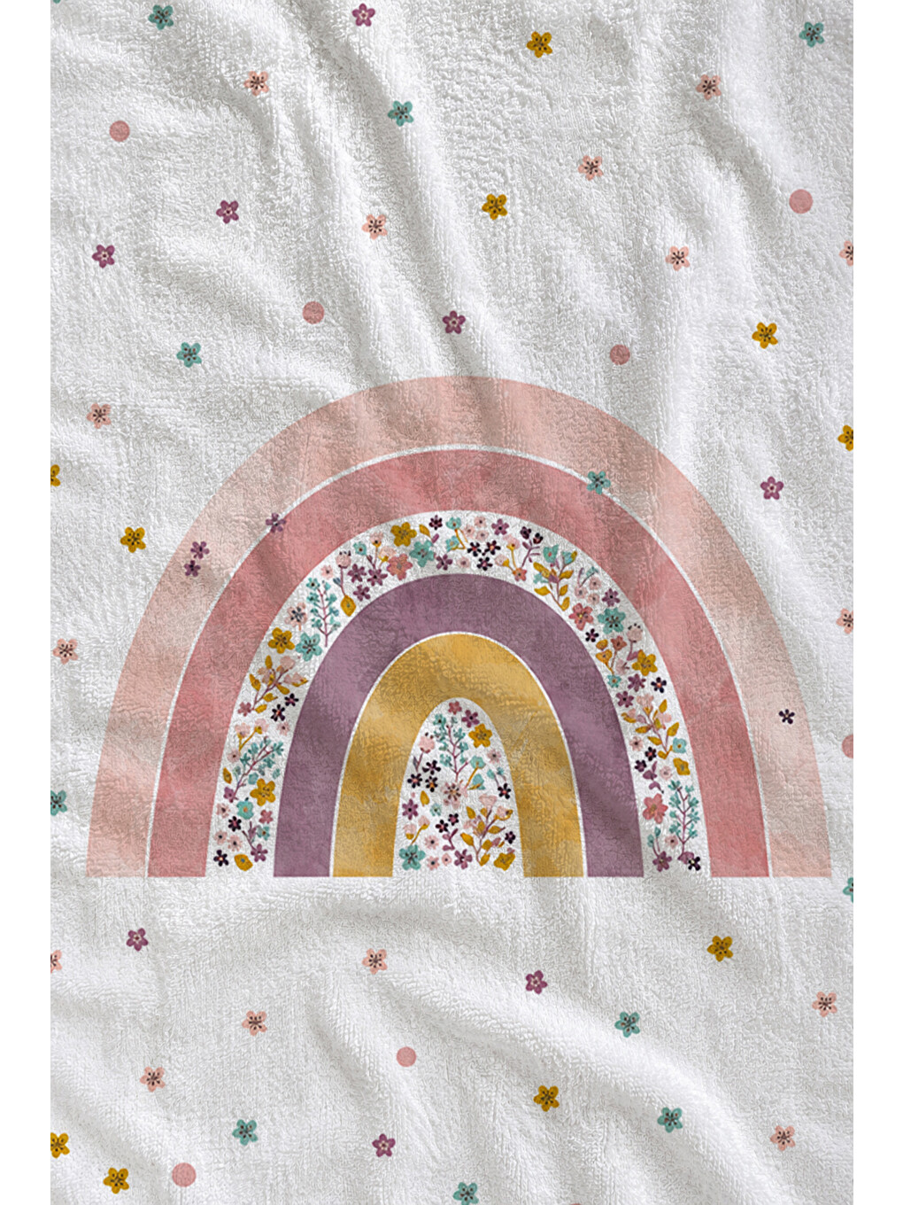 Pembe Pastel Renk Kemeri Renkli Noktalı Desenli 70x150 Plaj Havlusu - Dijital Baskılı Banyo Havlusu-2