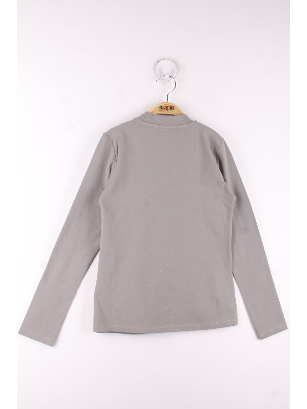 Gri Kız Çocuk Önü Dantelli Okul Tişört-1