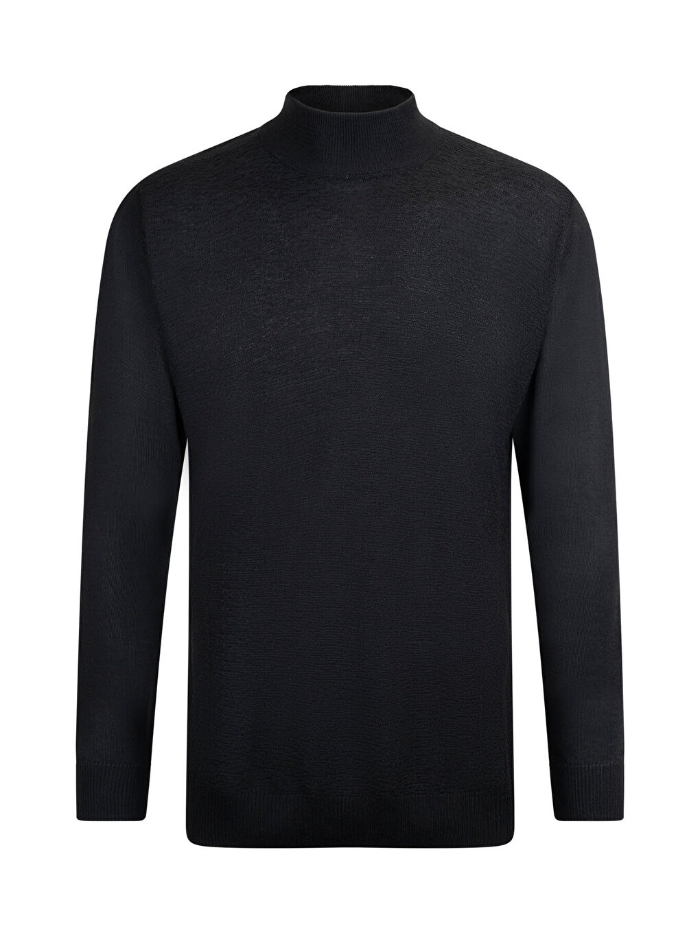 Siyah Regular Fit Jakarlı Yarım Balıkçı Yaka Yünlü Kazak