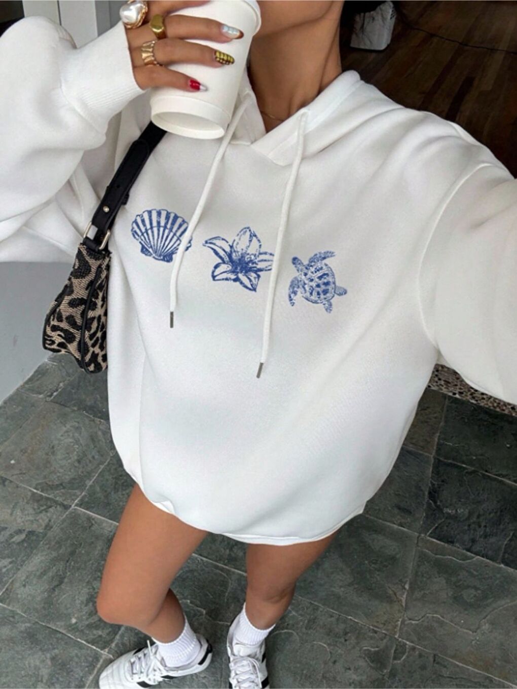 Beyaz Unisex Erkek Kadın Kap Özel Baskılı Pamuklu Oversize Kapüşonlu Sweatshirt-2