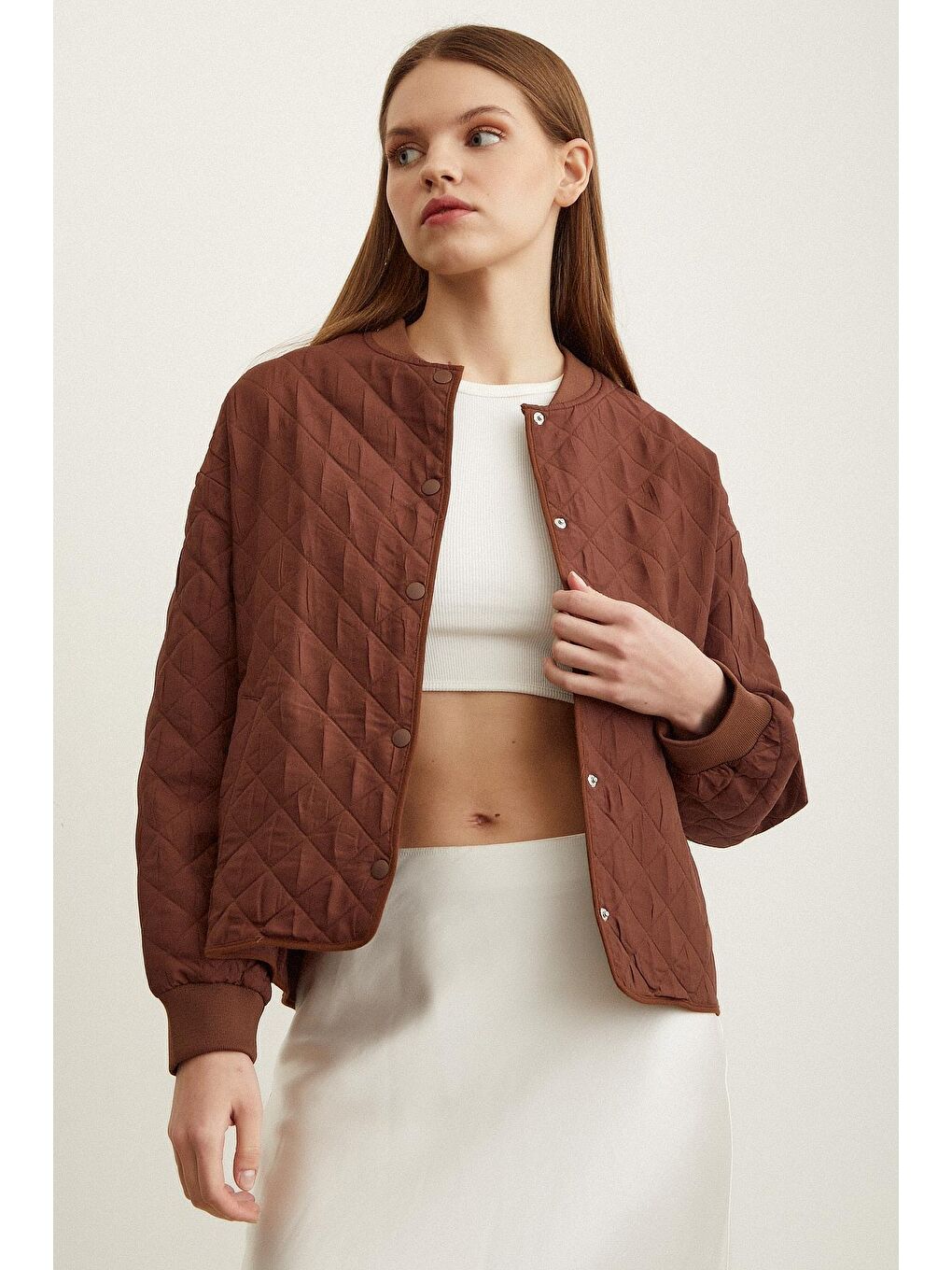 Kahverengi Bomber Kapitone Ceket