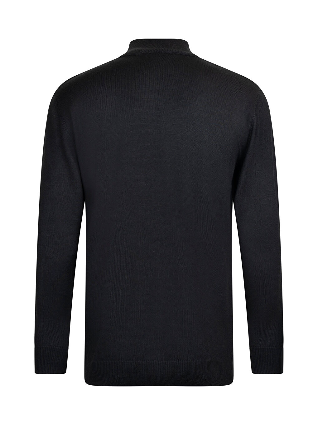 Siyah Regular Fit Jakarlı Yarım Balıkçı Yaka Yünlü Kazak-1