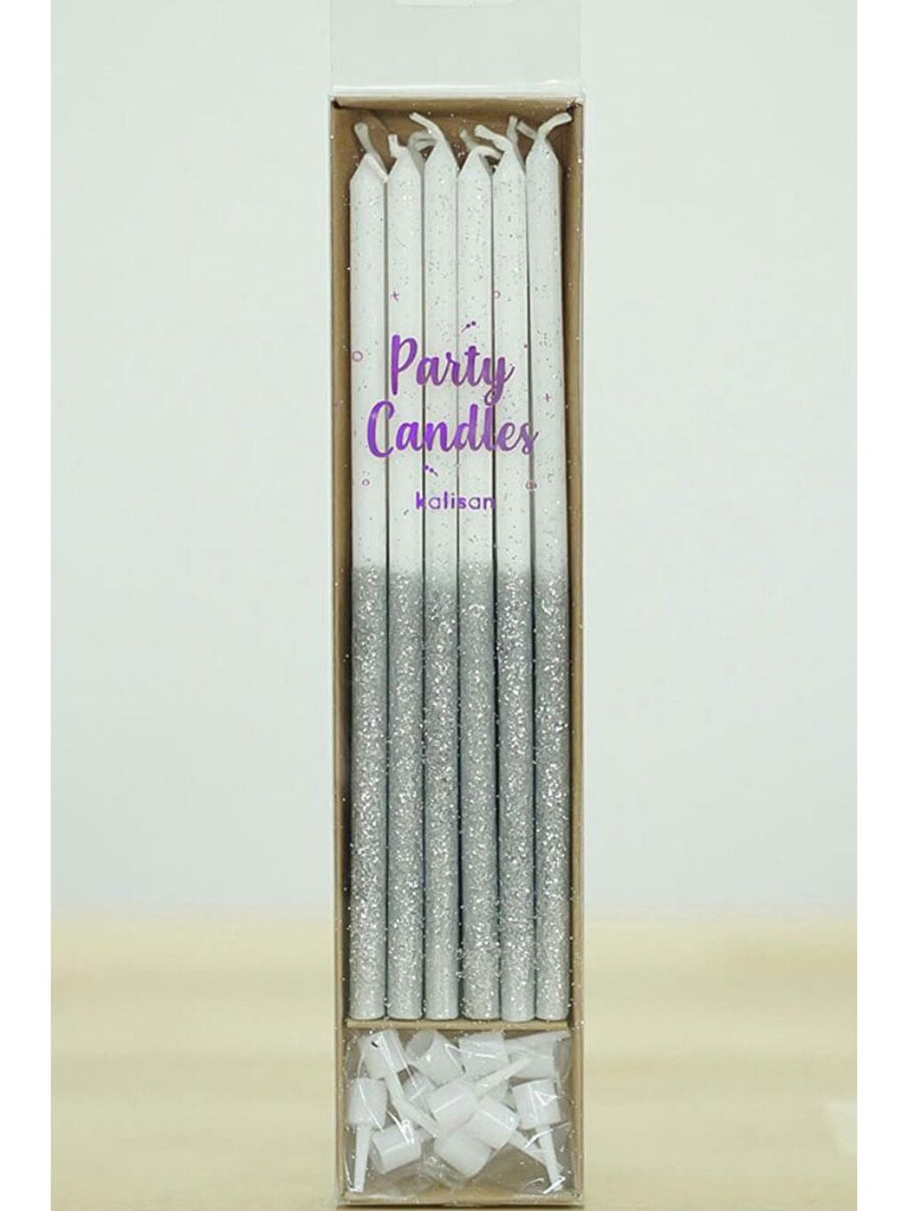 Gri Gümüş Simli 12'li Mum Set