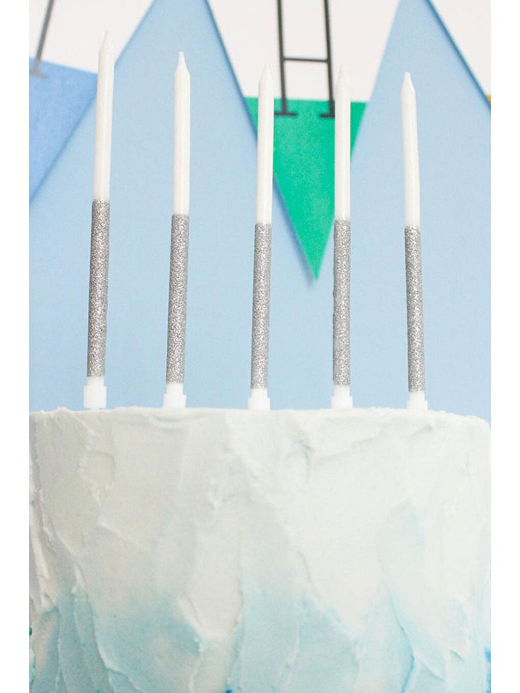 Gri Gümüş Simli 12'li Mum Set-1