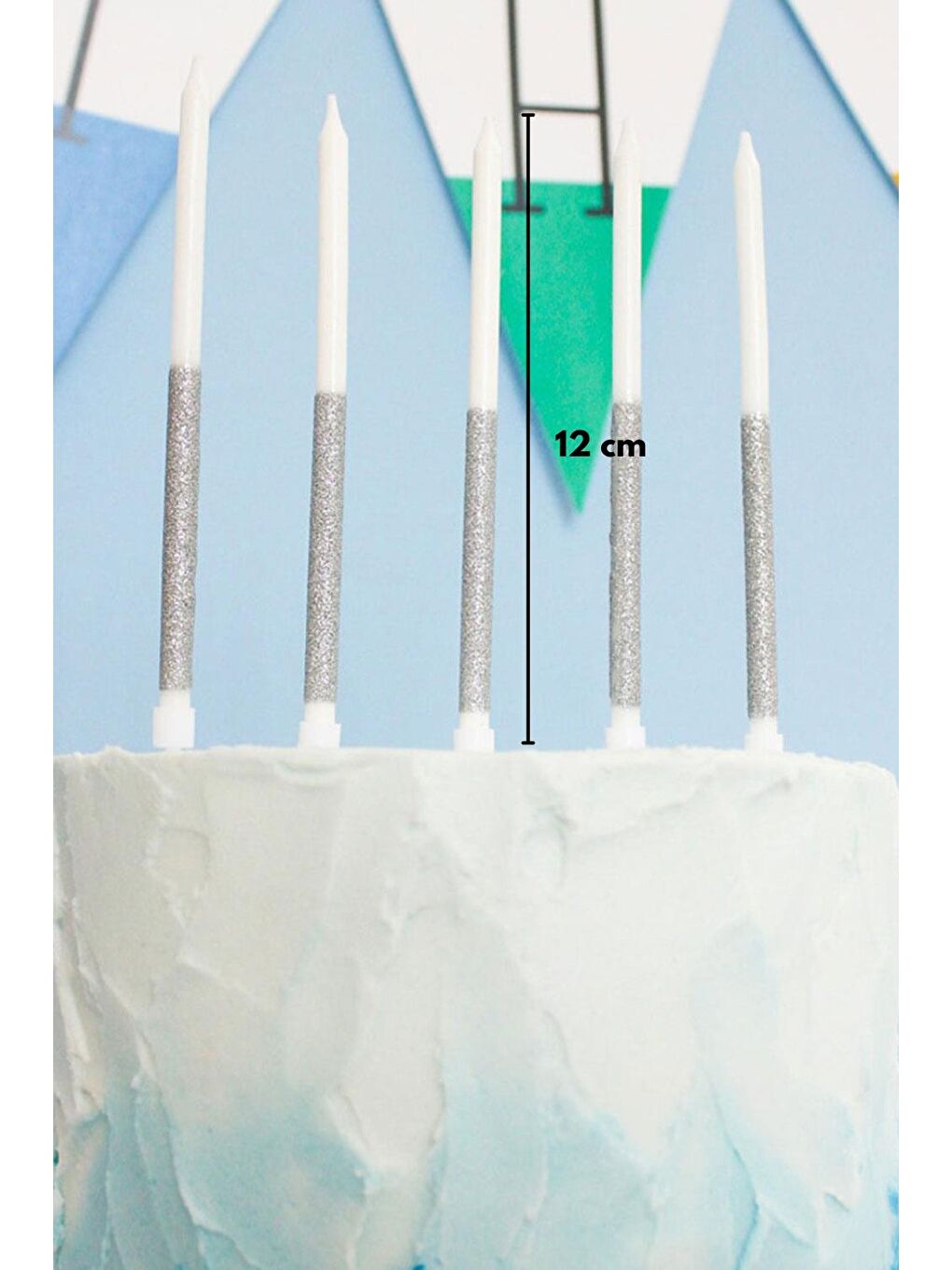 Gri Gümüş Simli 12'li Mum Set-2