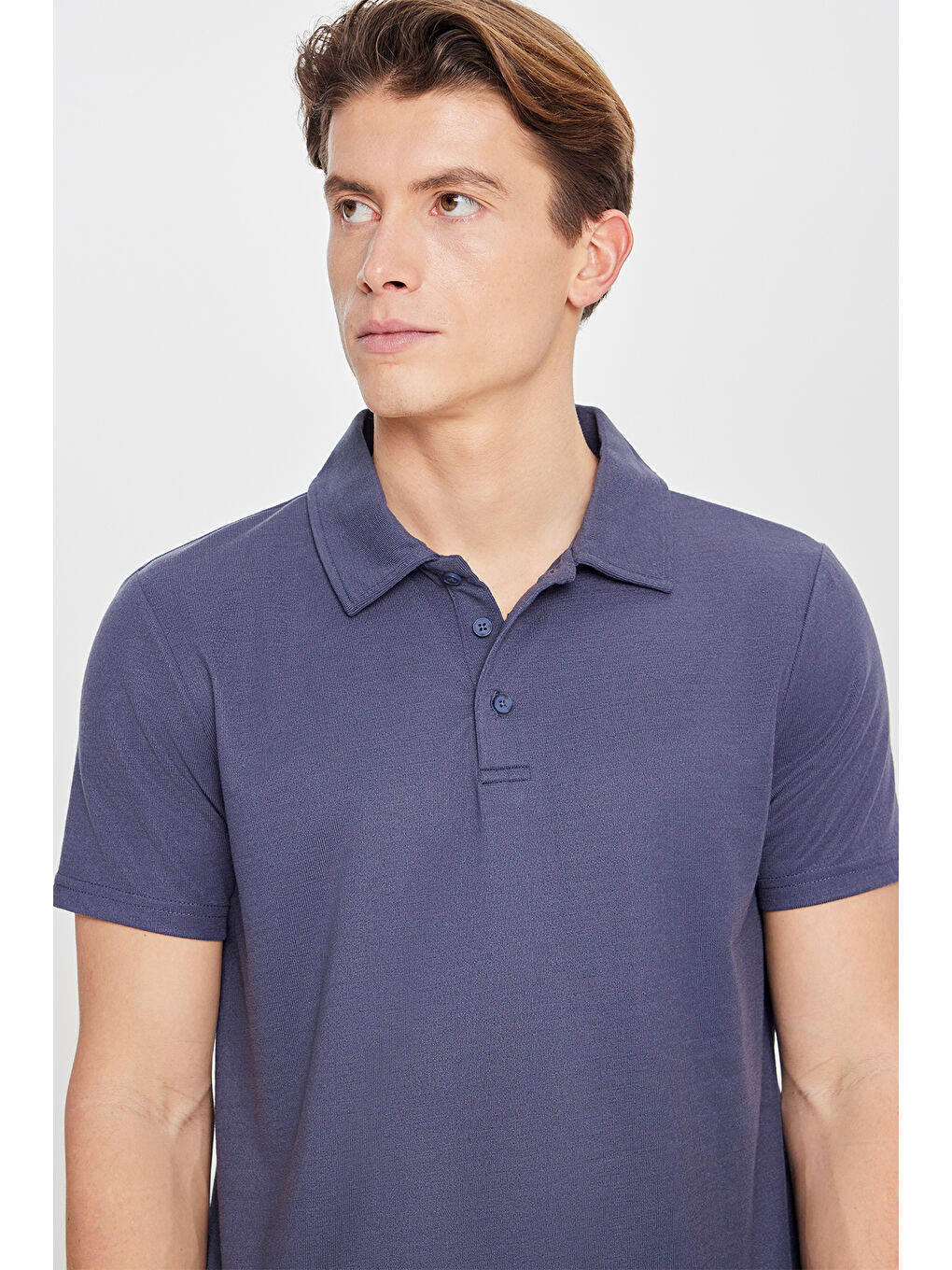 Erkek İndigo Standart Fit Normal Kesim Polo Yaka Tişört-3