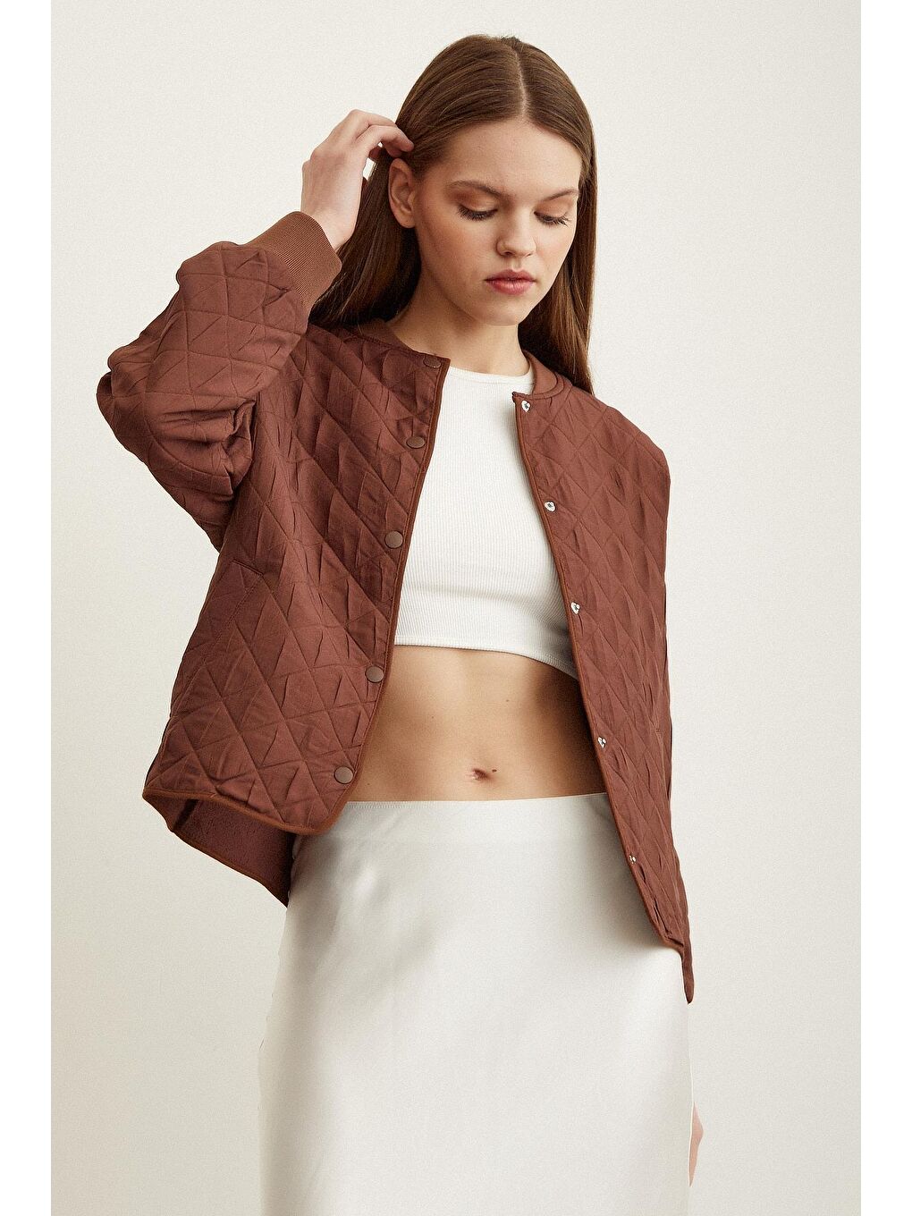 Kahverengi Bomber Kapitone Ceket-2