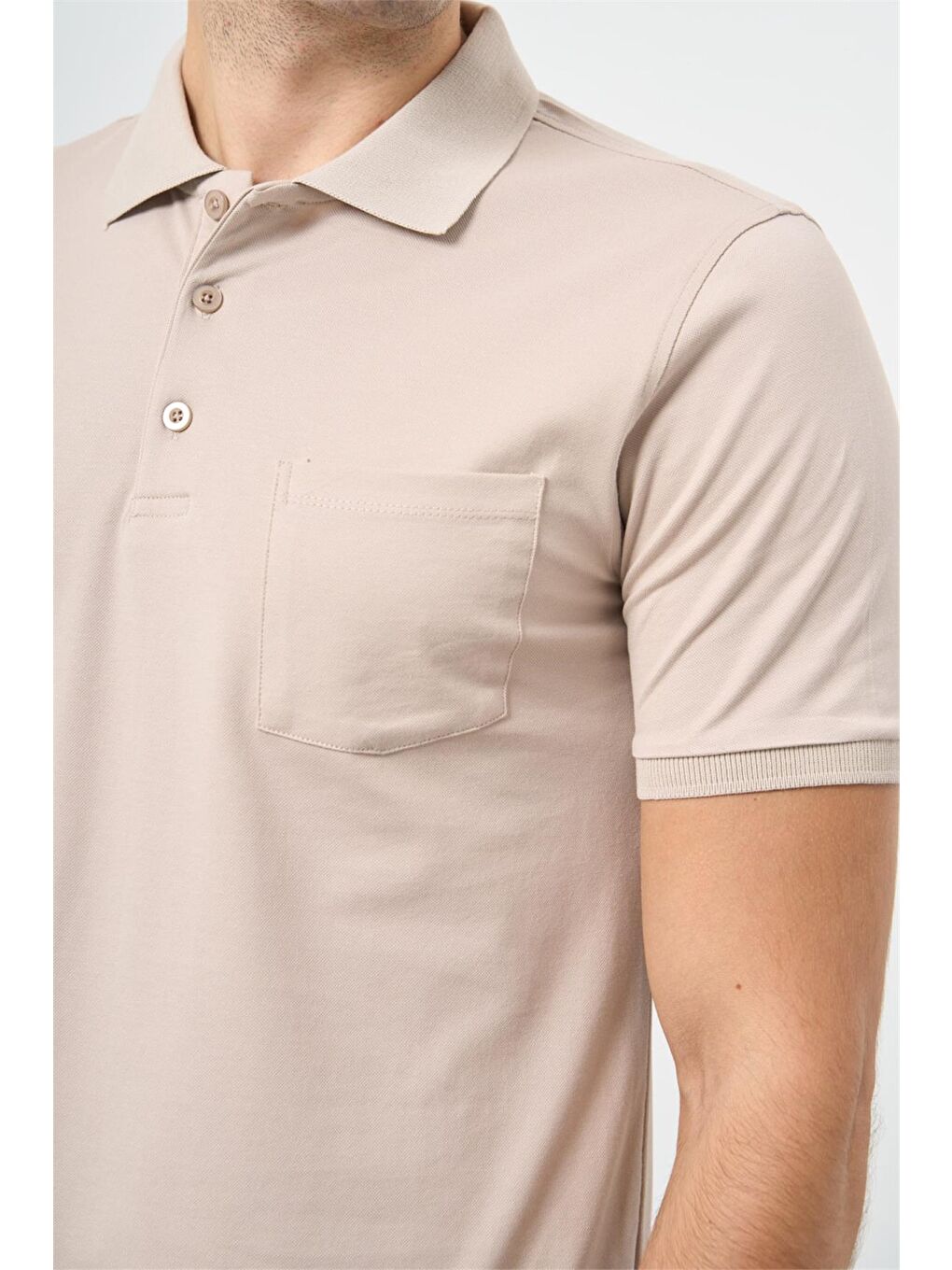 Açık Bej Kısa Kol Düz Pike Polo Yaka Casual Comfort Fit Tişört 1011240195-3