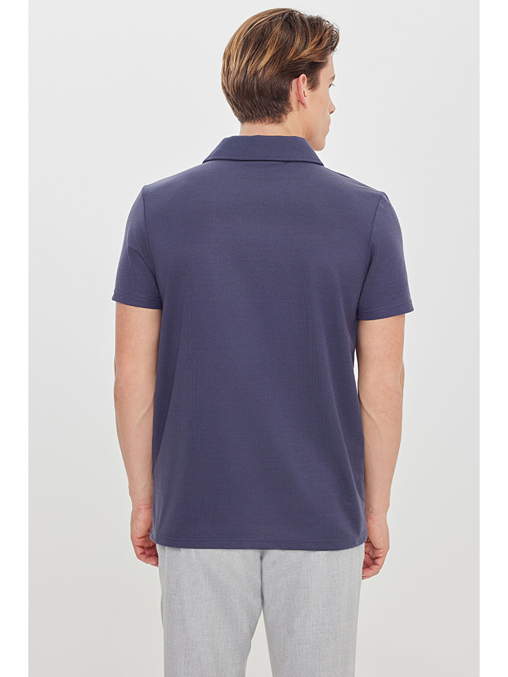 Erkek İndigo Standart Fit Normal Kesim Polo Yaka Tişört-4