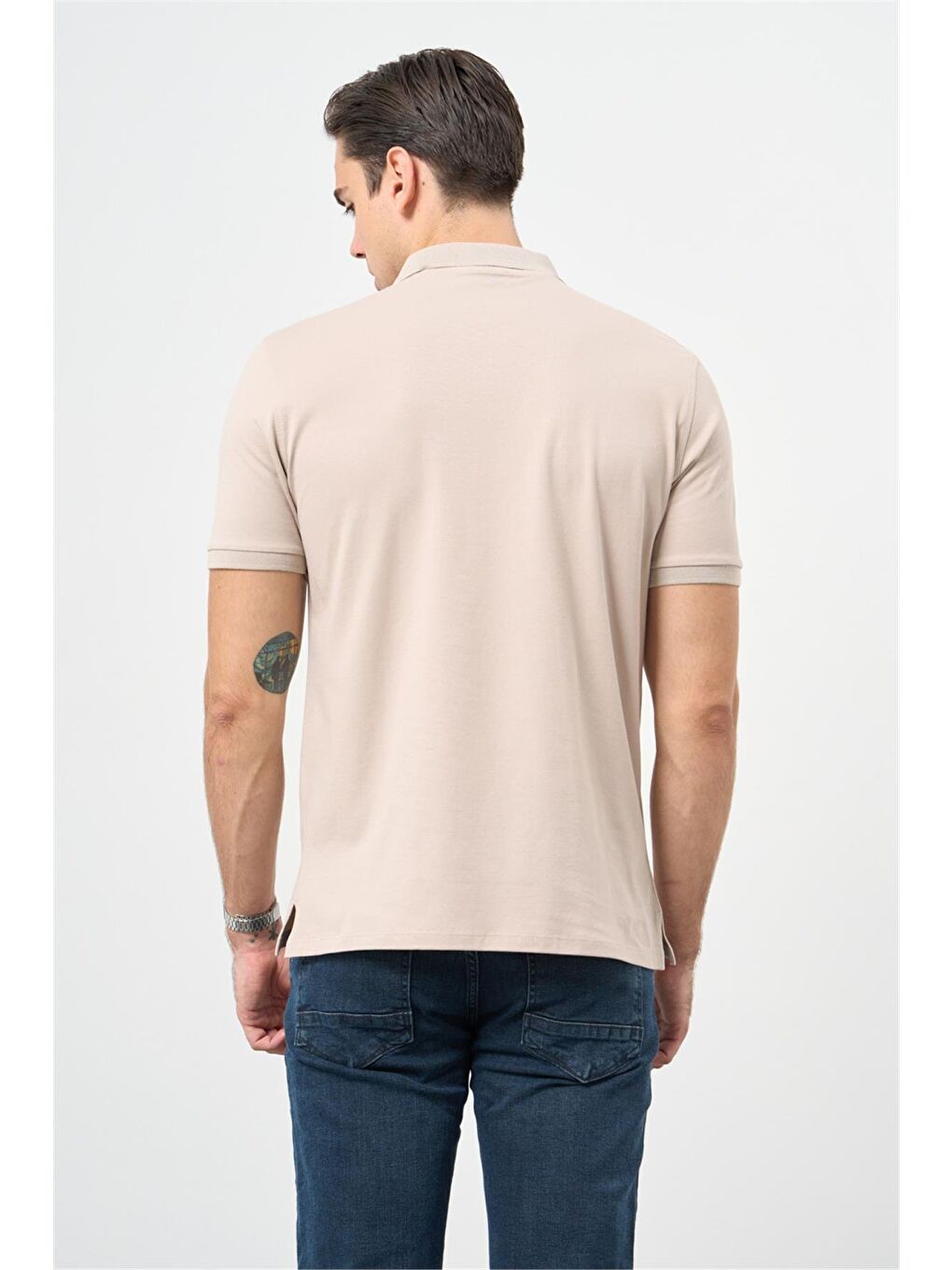 Açık Bej Kısa Kol Düz Pike Polo Yaka Casual Comfort Fit Tişört 1011240195-4