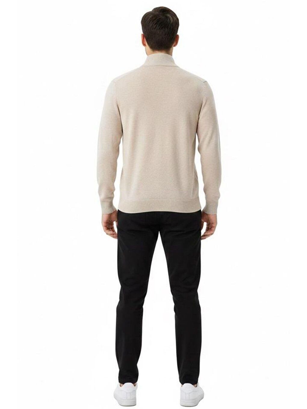 Bej Regular Fit Pamuklu Fermuarlı Yarım Balıkçı Yaka Erkek Triko Kazak-3