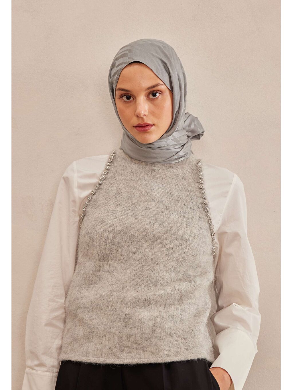 Gri Dublın Jakarlı Şal Koyu Grı-1