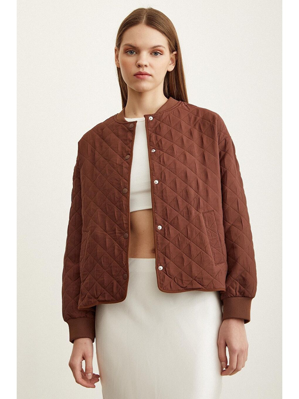 Kahverengi Bomber Kapitone Ceket-3