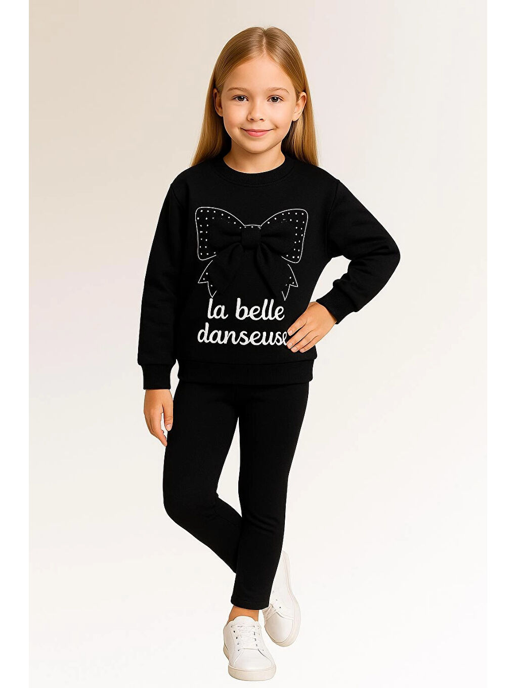 Siyah Fiyonk Aksesuarlı Kız Çocuk Takım 20451-1