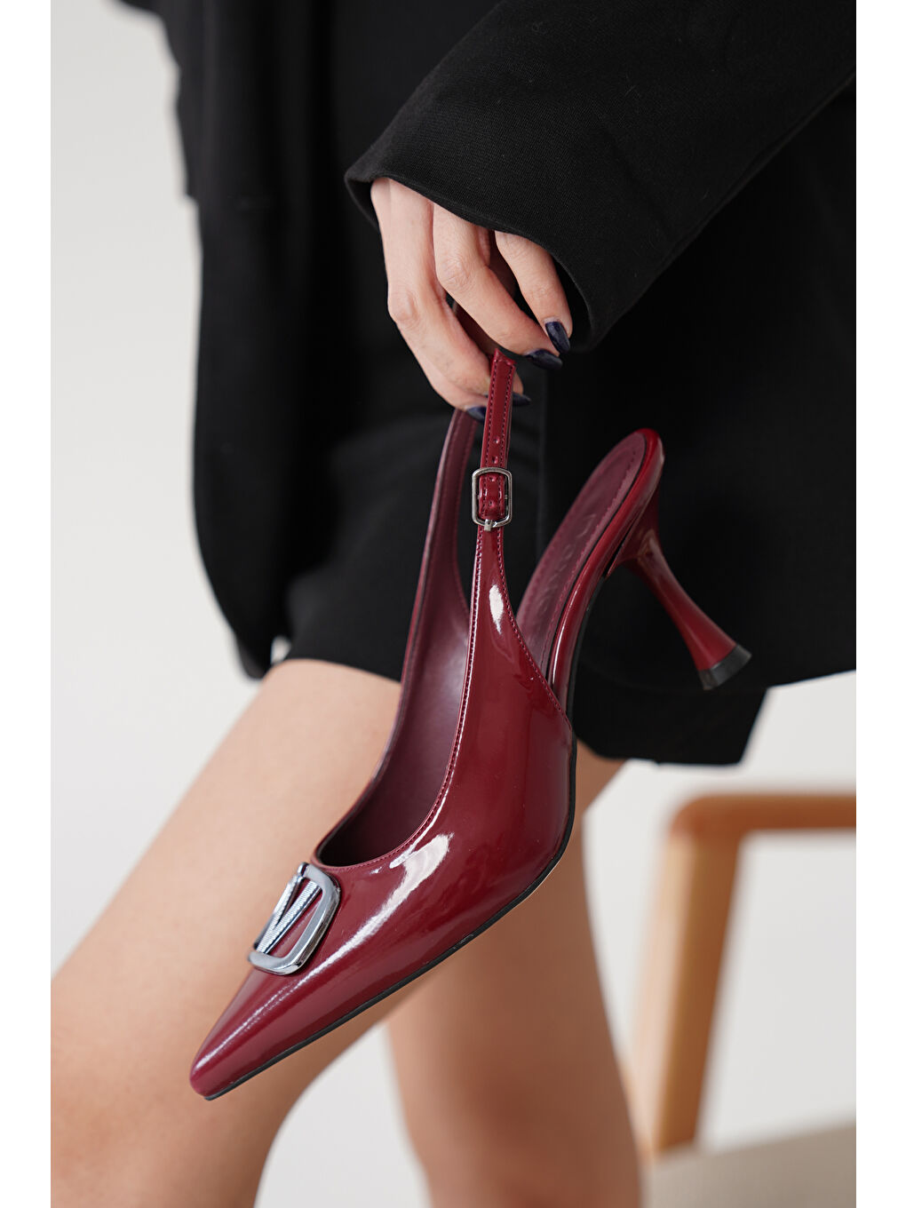 Bordo D1071 Kadın Günlük Ortopedik Arkası Açık Klasik Topuklu Ayakkabı-2