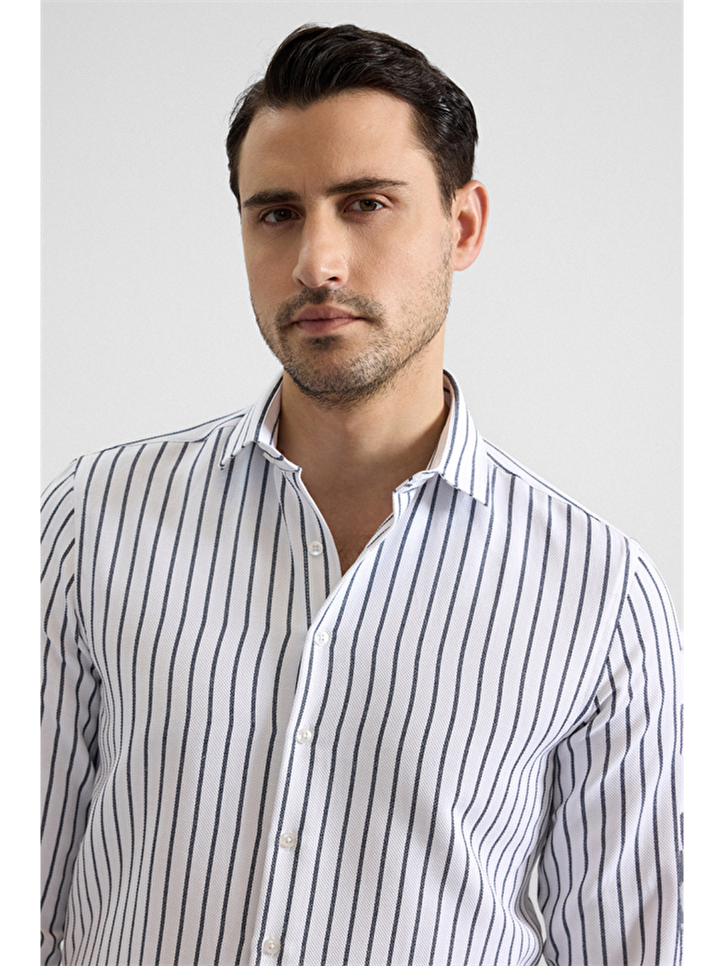 Lacivert Slim Klasik Yaka Cepsiz Casual Gömlek-1