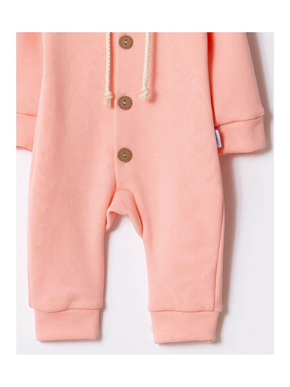 Pembe Unisex Bebek Kapüşonlu Düğmeli Mevsimlik Tulum-3