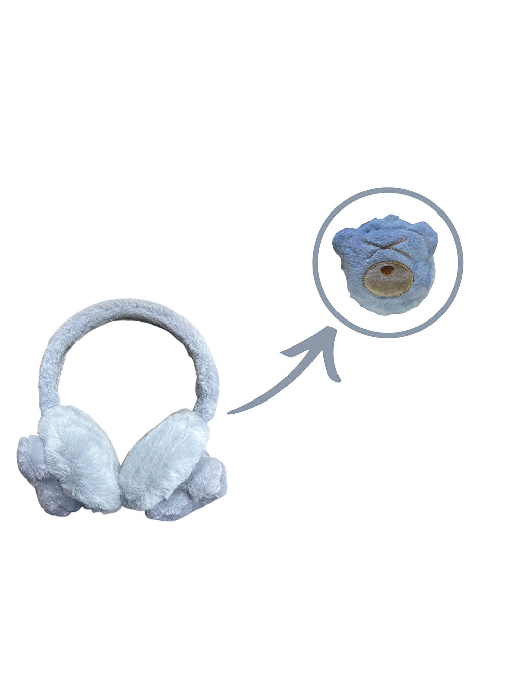 Çocuk Buz Mavisi 3D Ayıcık Detaylı Pelüş Kışlık Kulaklık-2