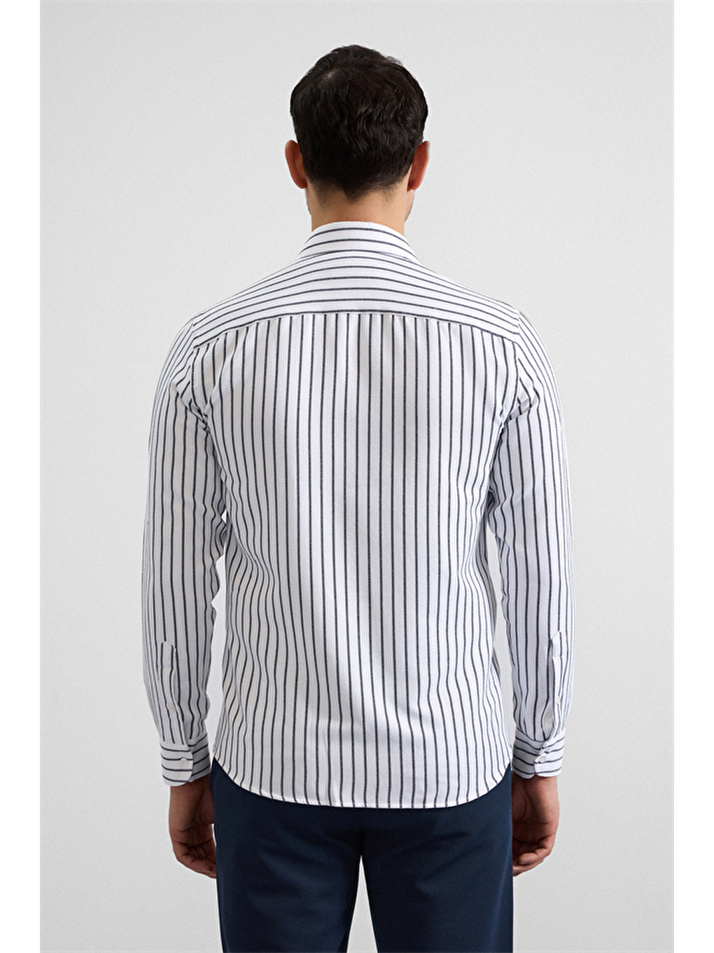 Lacivert Slim Klasik Yaka Cepsiz Casual Gömlek-3