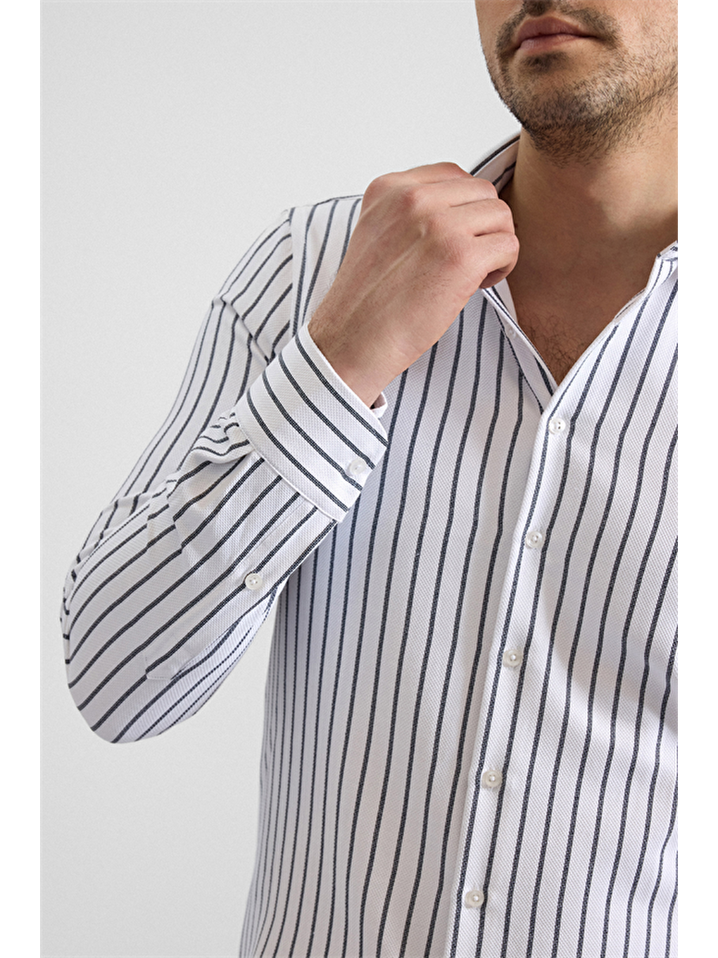 Lacivert Slim Klasik Yaka Cepsiz Casual Gömlek-4