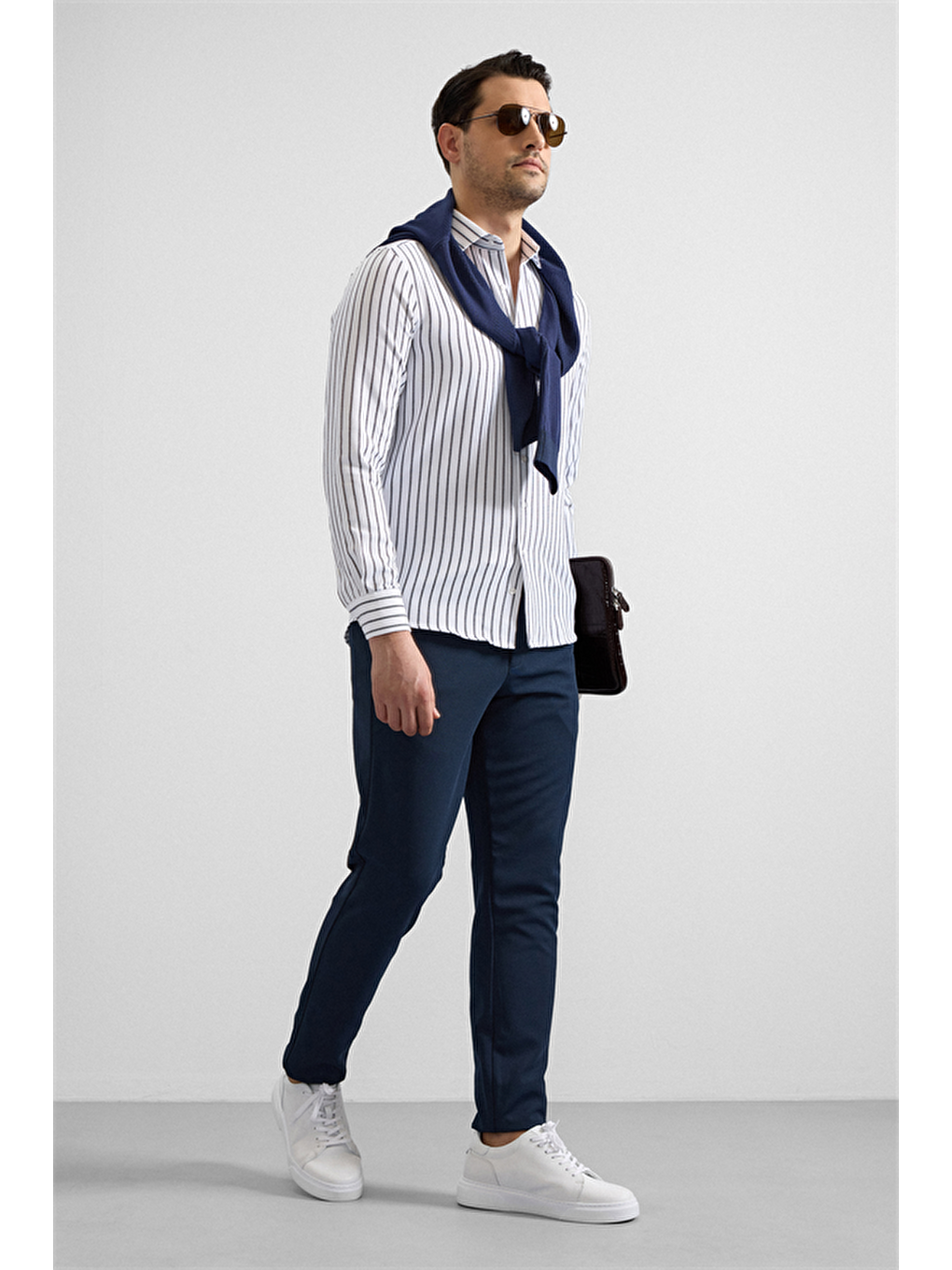 Lacivert Slim Klasik Yaka Cepsiz Casual Gömlek-6