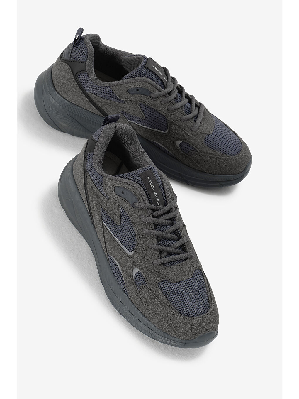 Gri Erkek Füme Faylon Taban Nefes Alabilen Kumaş Reflektörlü Dalgalı Desenli Spor Ayakkabı-2