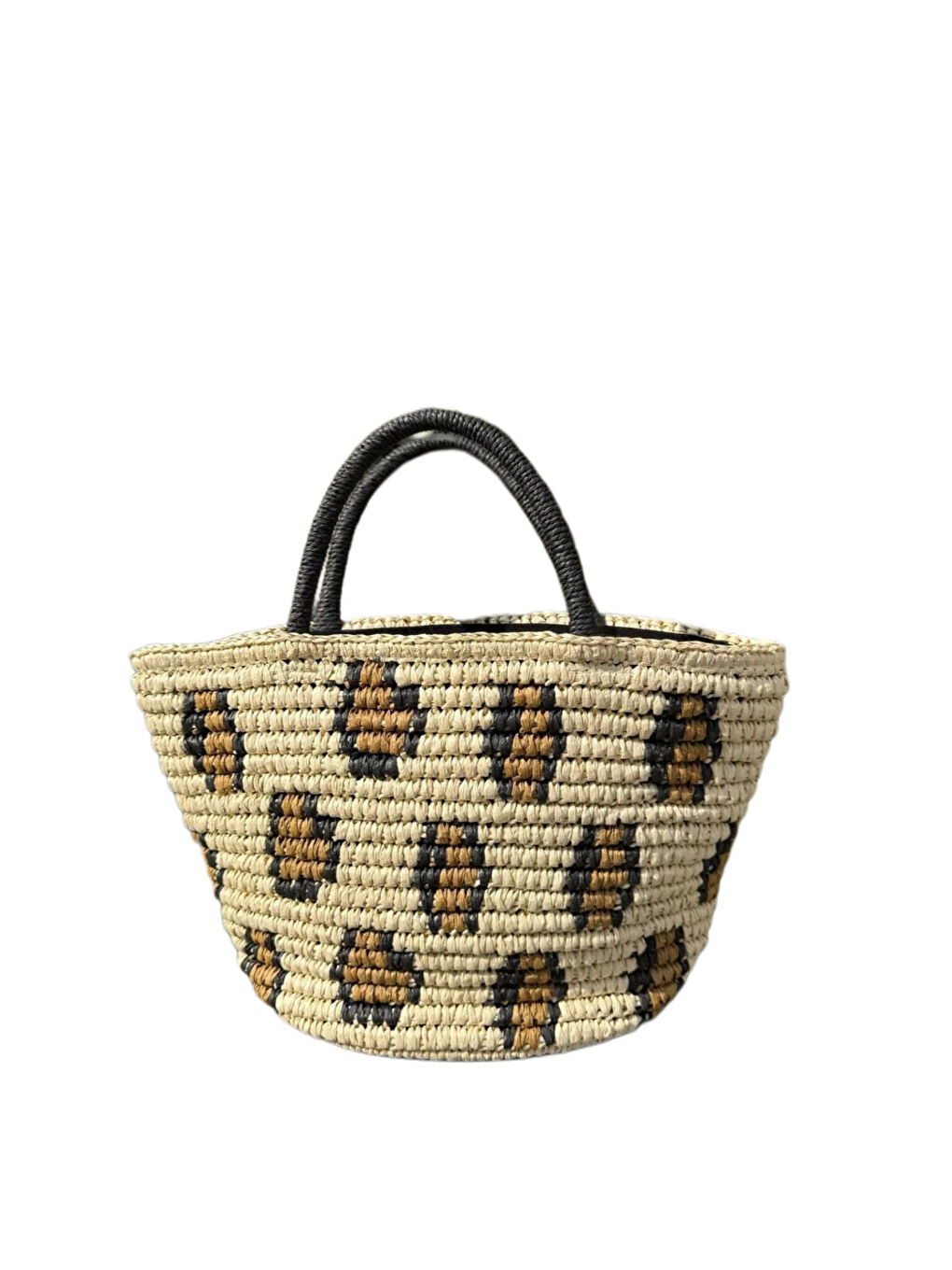 Ekru Siyah Bej El Örgüsü Hasır Çanta