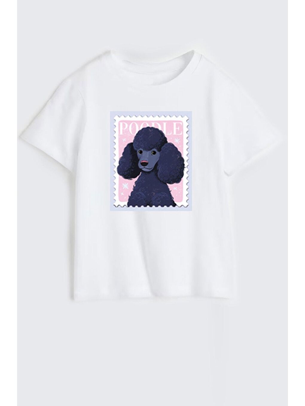 Ekru Kız Çocuk Poodle Baskılı Bisiklet Yaka Tshirt