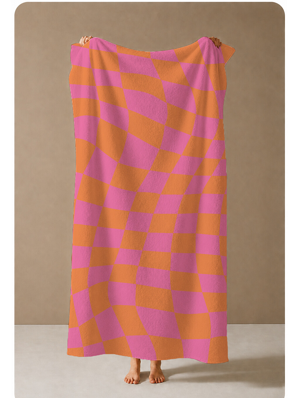 Pembe Turuncu Dalgalı Dama Desenli 70x150 Cm Dijital Baskılı Plaj Ve Banyo Havlusu-3