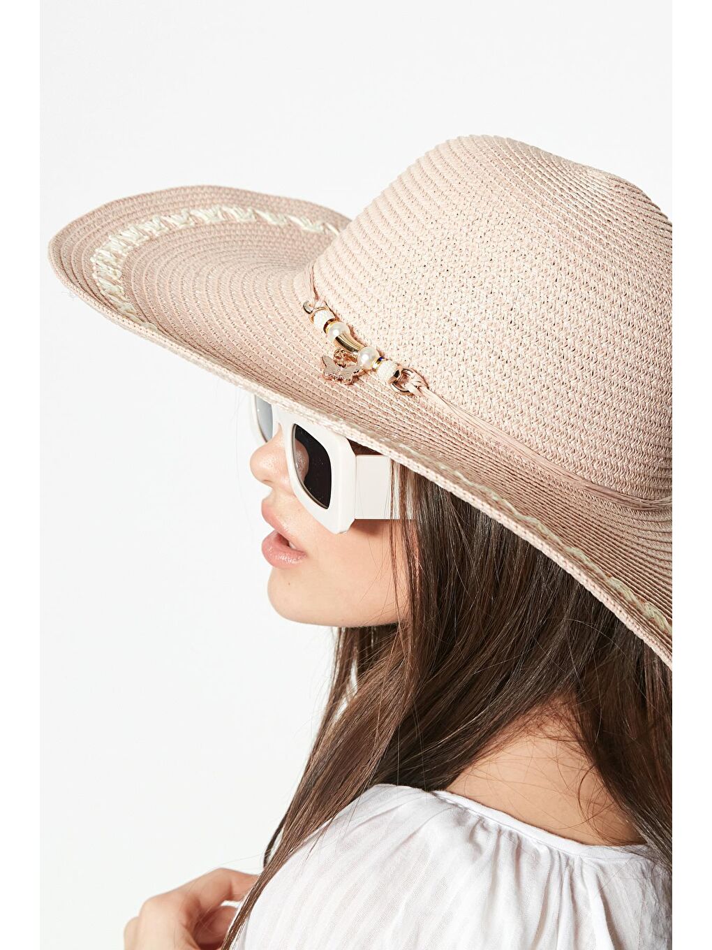 Pembe Hasır Plaj Şapkası Y23730-04 Pudra-1