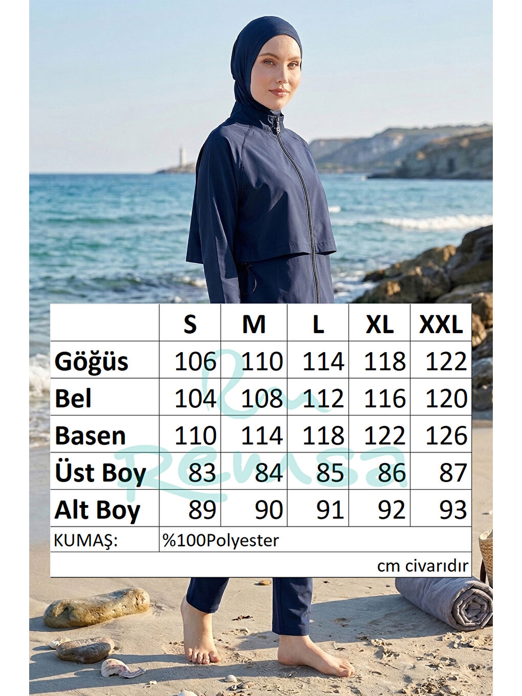 Önü Kapaklı Tam Kapalı Tesettür Mayo 6201 Koyu Lacivert-4