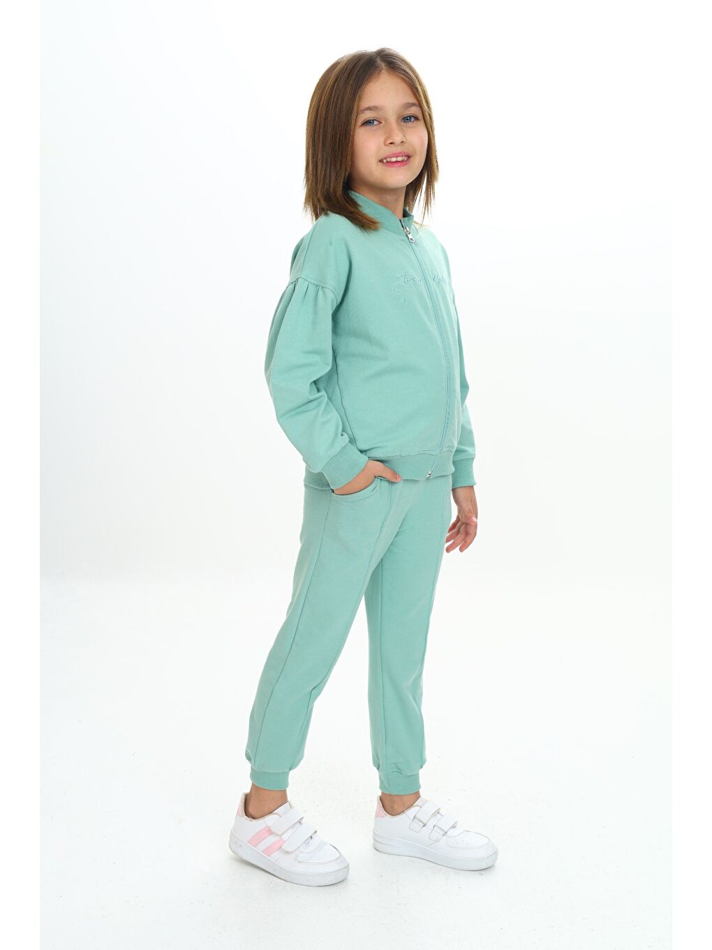 Yeşil Kız Çocuk Nakışlı Eşofman Takım-1