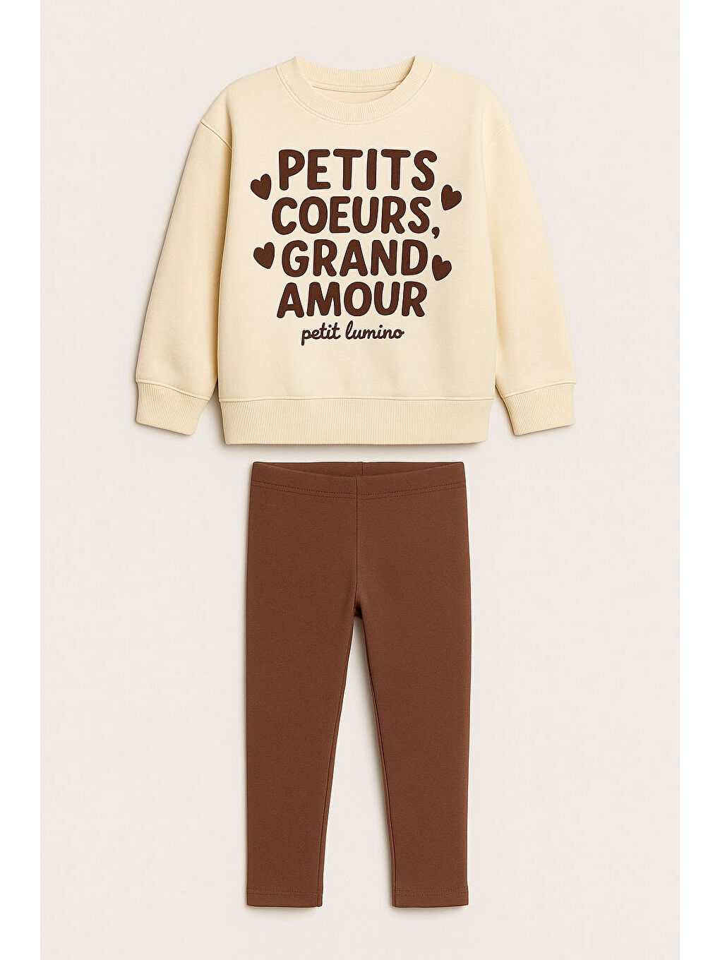 Bej Petits Baskılı Kız Çocuk Takım 20453-1