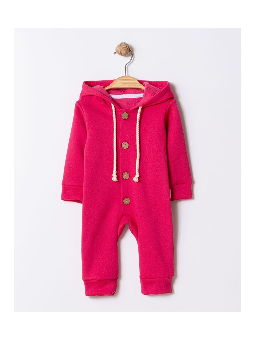 Fuşya Unisex Bebek Kapüşonlu Düğmeli Mevsimlik Tulum-2