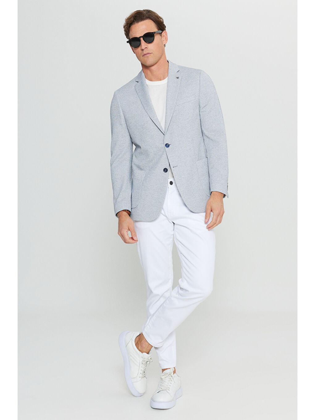 Erkek İndigo 360 Her Yöne Esneyen Slim Fit Dar Kesim Mono Yaka Armürlü Torba Cepli Blazer Ceket-1