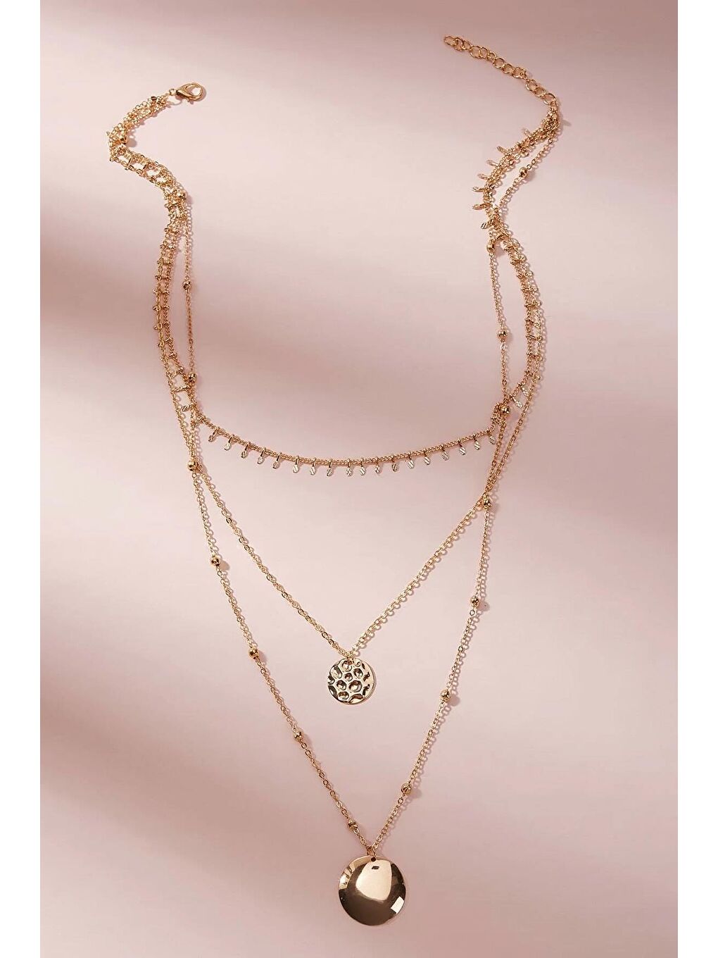 Sarı Pul Uçlu Zincir Kombinli Kolye Seti-1